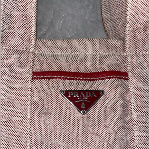 Prada Authentic Canvas Tote with Red Leather Trim - Picture 3 of 9